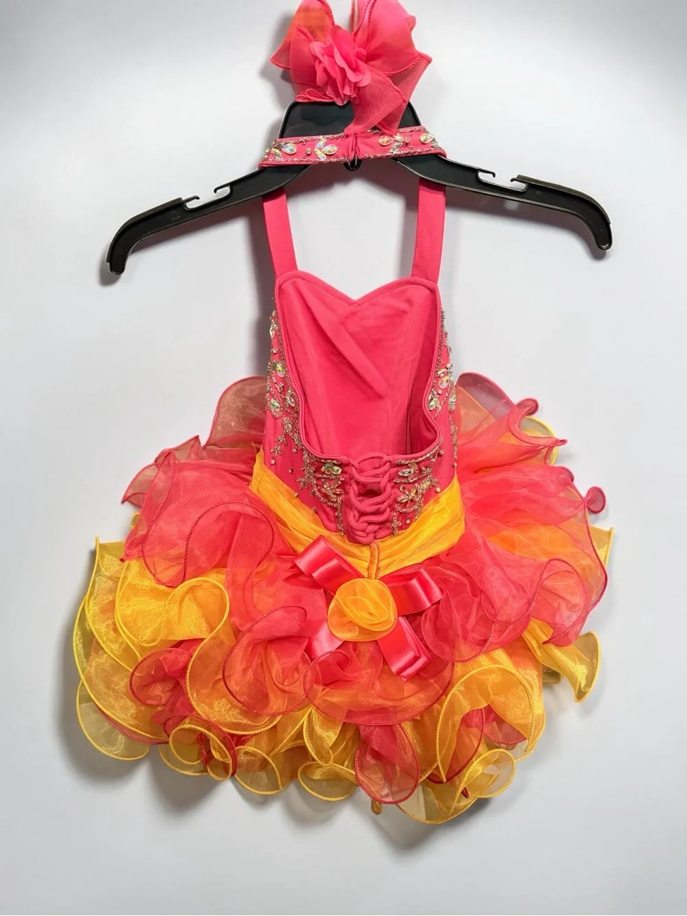 Girls hot pink and light orange Cupcake Pageant Dress. 3t-4t
